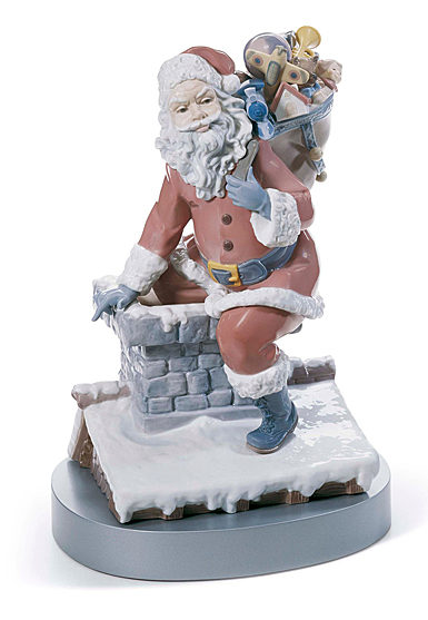 Lladro Classic Sculpture, Down The Chimney Santa Figurine. Limited Edition