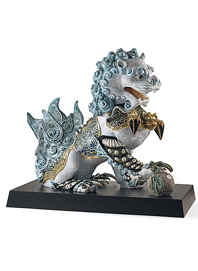 Lladro High Porcelain, Guardian Lion Sculpture. Blue. Limited Edition