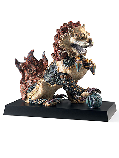 Lladro High Porcelain, Guardian Lion Sculpture. Red. Limited Edition