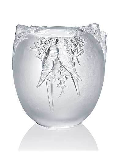 Lalique Perruches 9" Vase, Limited Edition