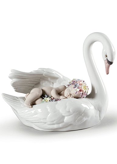 Lladro Classic Sculpture, Child Drifting Through Dreamland, Swan Figurine