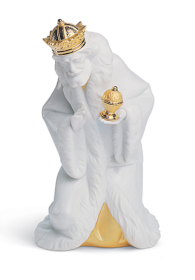 Lladro Classic Sculpture, King Melchior Nativity Figurine. Golden Lustre