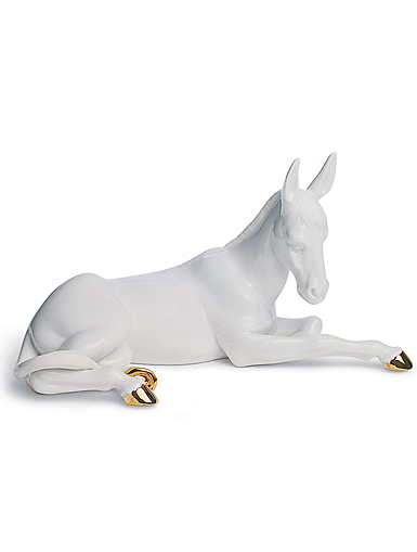 Lladro Classic Sculpture, Donkey Nativity Figurine. Golden Lustre