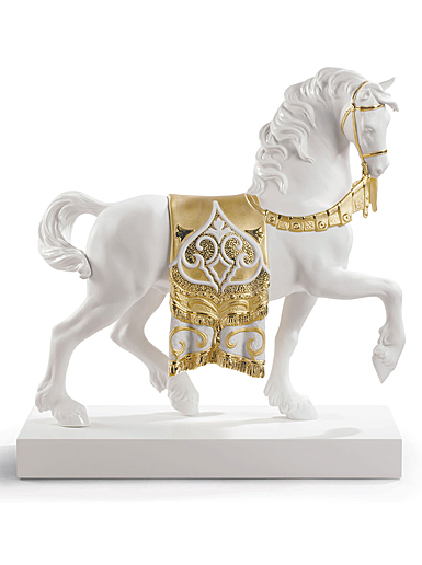 Lladro Classic Sculpture, A Regal Steed Horse Sculpture. Golden Lustre