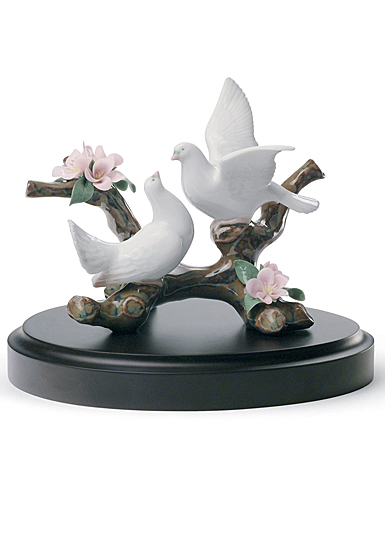 Lladro Classic Sculpture, Doves On A Cherry Tree Figurine