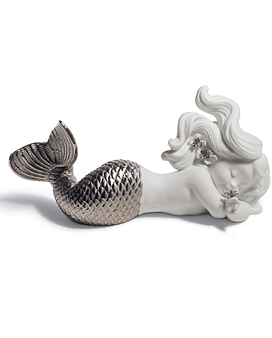 Lladro Classic Sculpture, Day Dreaming At Sea Mermaid Figurine. Silver Lustre