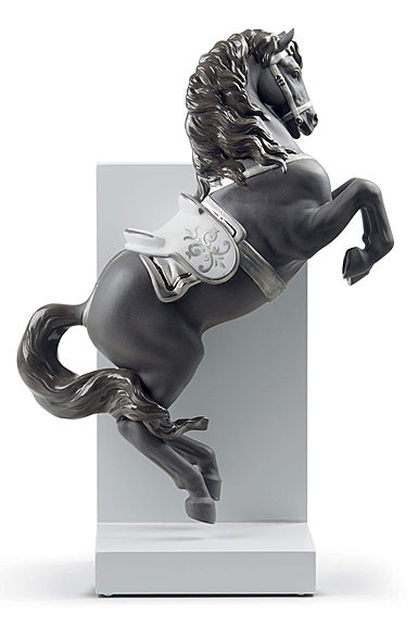 Lladro Classic Sculpture, Horse On Courbette Figurine. Silver Lustre