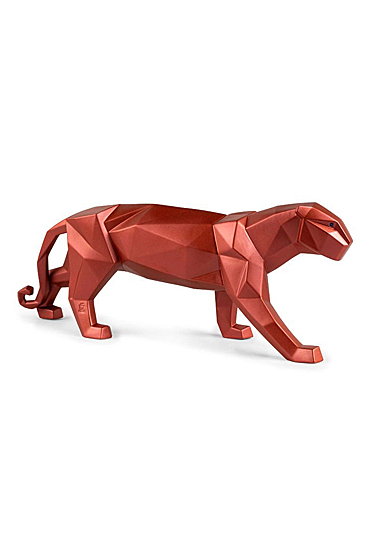 Lladro Design Figures, Panther Figurine. Metallic Red