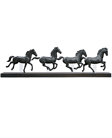 Lladro Classic Sculpture, Galloping Herd Horses Figurine. Black