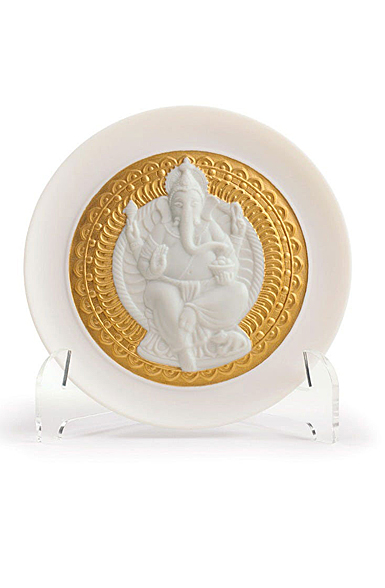 Lladro Home Decor, Lord Ganesha Decorative Plate. Golden Lustre