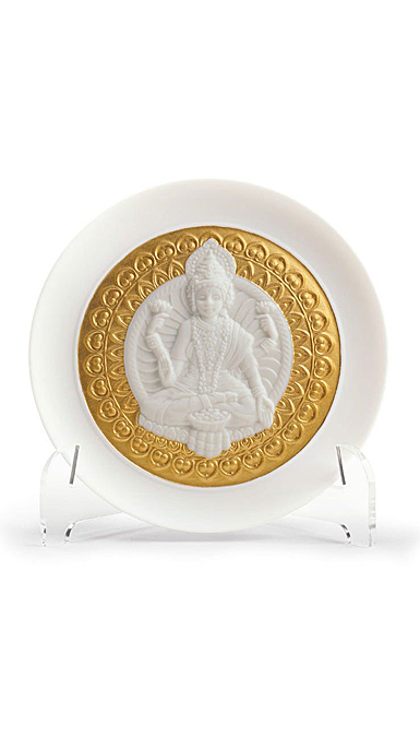 Lladro Home Decor, Goddess Lakshmi Decorative Plate. Golden Lustre