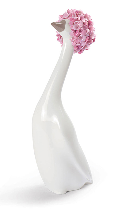 Lladro Design Figures, Goossiping Goose Figurine. Pink
