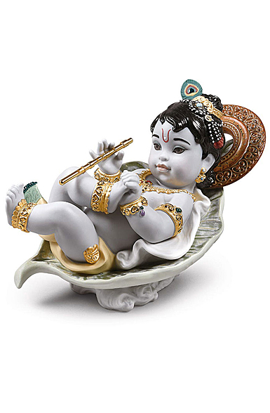 Lladro Classic Sculpture, Krishna On Leaf Figurine