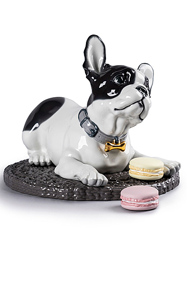 Lladro Classic Sculpture, French Bulldog With Macarons Dog Figurine