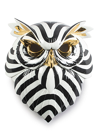Lladro Design Figures, Owl Mask. Black And Gold