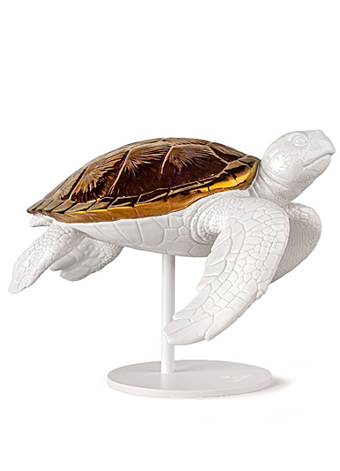 Lladro Sea Turtle II, White, Copper