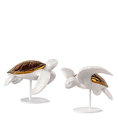 Lladro Sea Turtles Couple, White, Copper