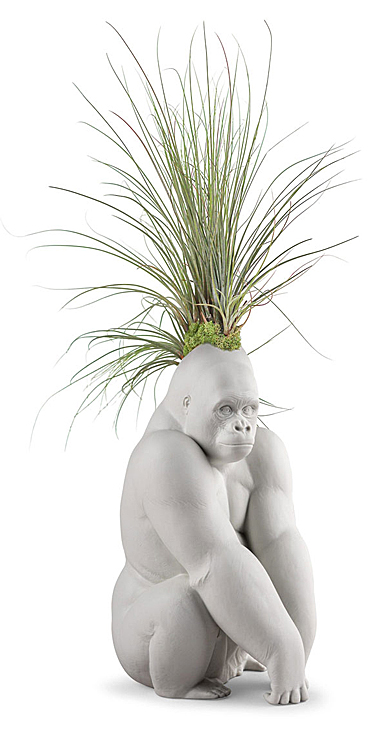 Lladro Design Figures, Gorilla Garden Figurine. Matte White-H. Plant The Future