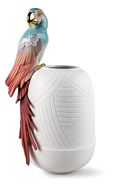 Lladro Macaw Bird Vase, Red