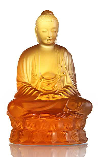 Lalique Small Buddha Figurine, Amber