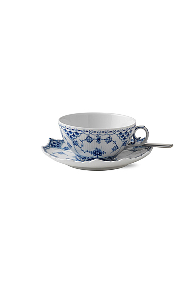 Royal Copenhagen, Blue Fluted Full Lace Tea Cup and Saucer 7.5oz.