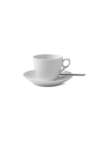 Royal Copenhagen, White Fluted Half Lace Coffee Cup and Saucer 5.75oz.