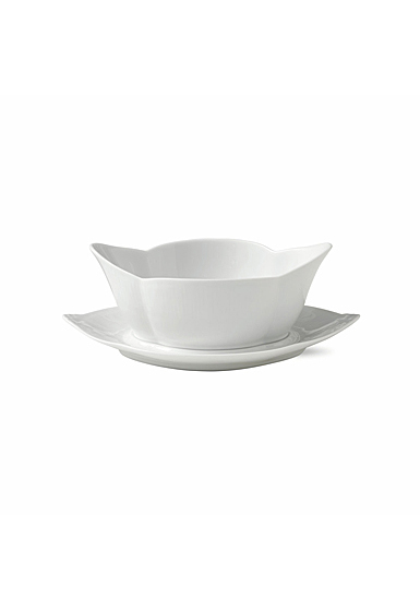Royal Copenhagen, White Fluted Gravy Boat With Stand 18.5oz.