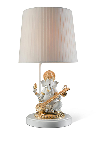 Lladro Classic Lighting, Veena Ganesha Table Lamp. Golden Luster