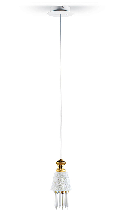 Lladro Classic Lighting, Belle De Nuit Ceiling Lamp With Lithophane. Golden Luster