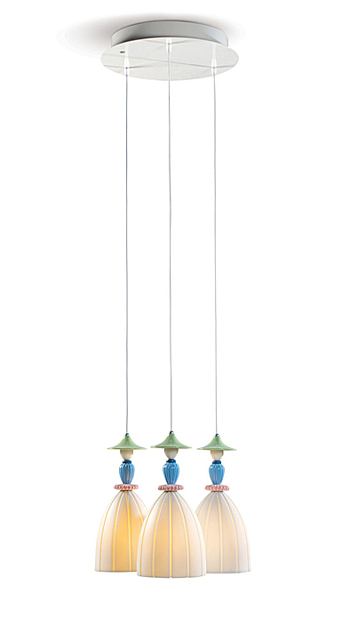 Lladro Classic Lighting, Mademoiselle Round Canopy 3 Lights Sharing Secrets Ceiling Lamp