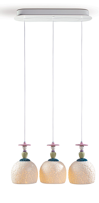 Lladro Classic Lighting, Mademoiselle Lineal Canopy 3 Lights Gazing At The Ocean Ceiling Lamp