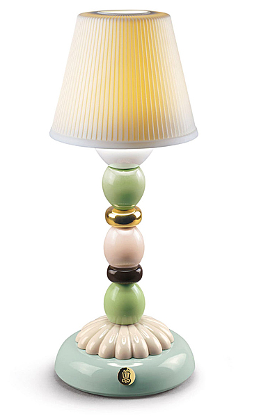Lladro Light And Fragrance, Palm Firefly Golden Fall Table Lamp. Green And Blue