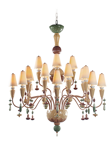 Lladro Classic Lighting, Ivy And Seed 20 Lights Chandelier. Medium Model. Spices