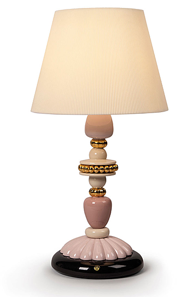 Lladro Modern Lighting, Firefly Table Lamp. Pink And Golden Luster.