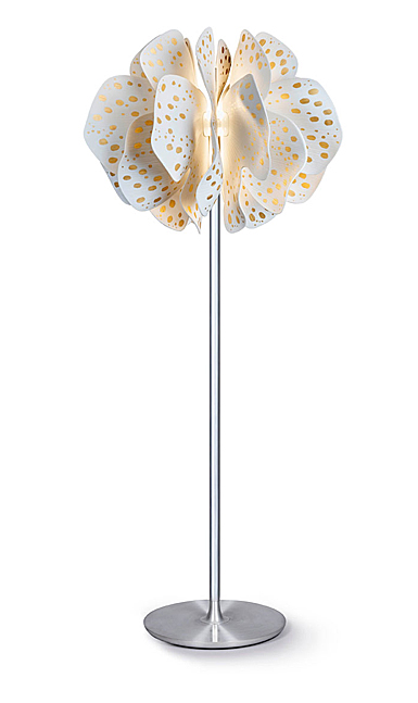 Lladro Modern Lighting, Nightbloom Floor Lamp. White And Gold.