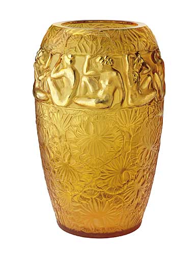 Lalique Angelique 19" Vase, Amber, Limited Edition