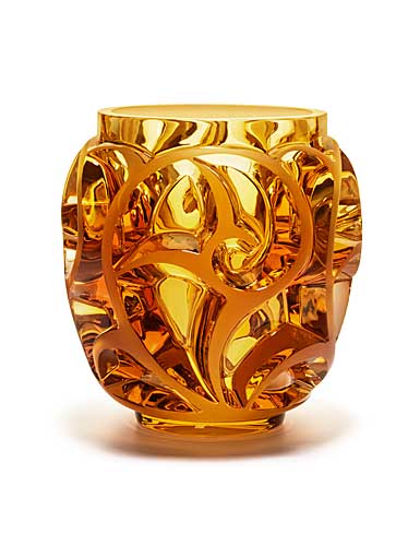 Lalique Tourbillons 8 1/8" Amber Crystal Vase, Limited Edition
