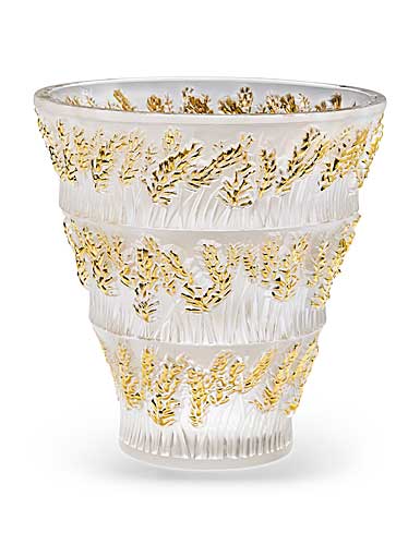 Lalique Provence 10" Vase, Gold Stamped