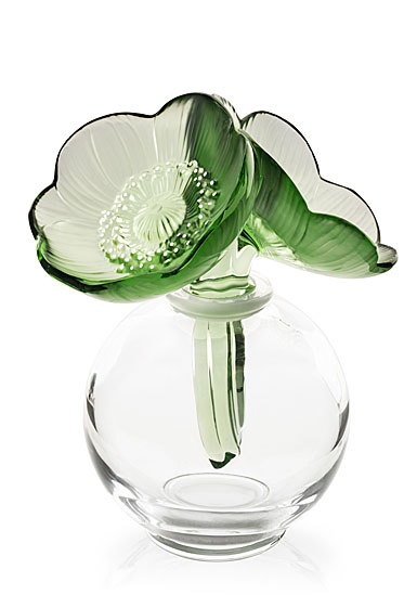 Lalique Crystal, Two Anemones Crystal Perfume Bottle, Green And White Enamelled