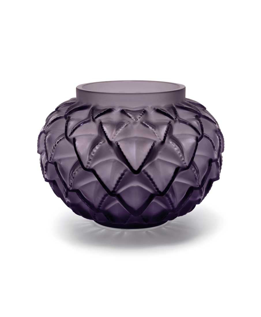 Lalique Crystal, Languedoc Small Crystal Vase, Violet