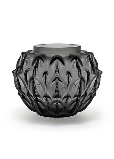 Lalique Crystal, Cynara Crystal Vase, Gray
