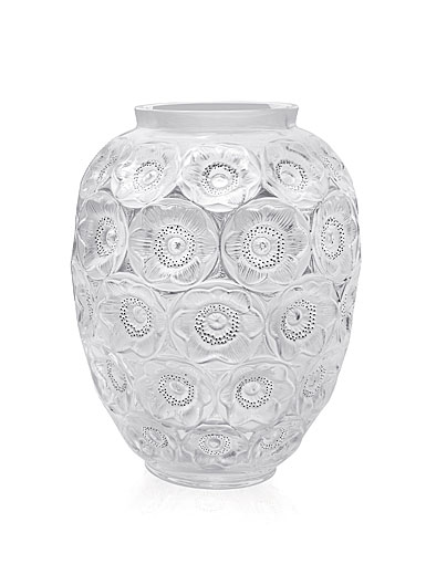 Lalique Anemones Grand 19" Vase, Clear and Black Enamelled, Limited Edition