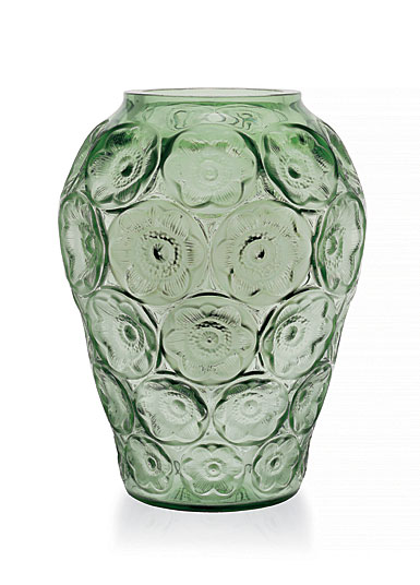 Lalique Anemones 13" Vase, Green