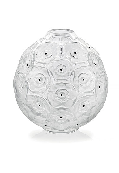 Lalique Crystal, Anemones Bud Crystal Vase, Clear and Black Enamelled