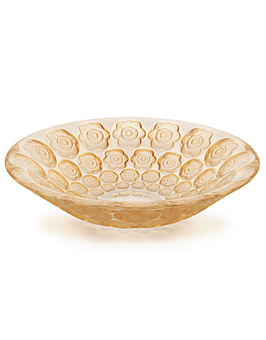 Lalique Anemones Crystal Bowl, Gold Luster