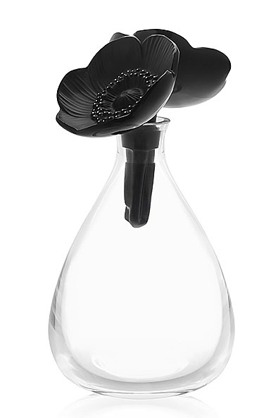 Lalique Two Anemones Decanter, Black and White Enamelled
