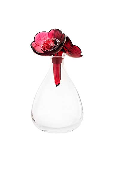 Lalique Two Anemones Crystal Decanter, Red and White Enamelled