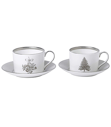 Wedgwood Winter White Teacup and Saucer Pair
