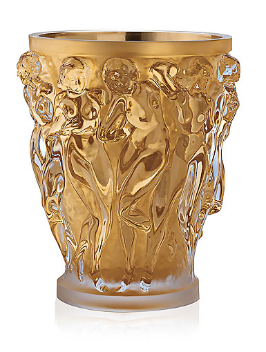 Lalique Bacchantes XXL 13.5" Vase, Clear With Gold Leaf, Limited Edition