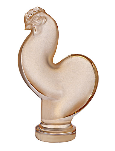 Lalique Zodiac Rooster Sculpture, Gold Luster